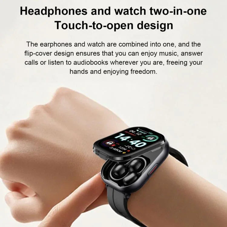 Montre connectée Bluetooth D12 avec écran TFT 2,01 pouces et écouteurs intégrés, compatible avec les appels sans fil