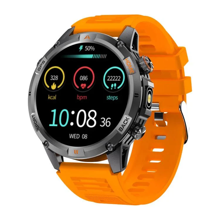 Montre connectée sport YK15 avec écran rond de 1,46 pouce, Bluetooth, appels et GPS.