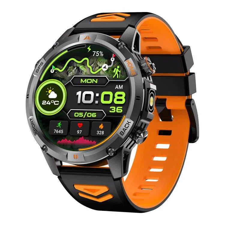 Montre connectée sport YK15 avec écran rond de 1,46 pouce, Bluetooth, appels et GPS.
