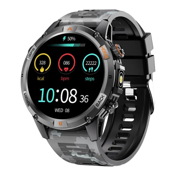 Montre connectée sport YK15 avec écran rond de 1,46 pouce, Bluetooth, appels et GPS.