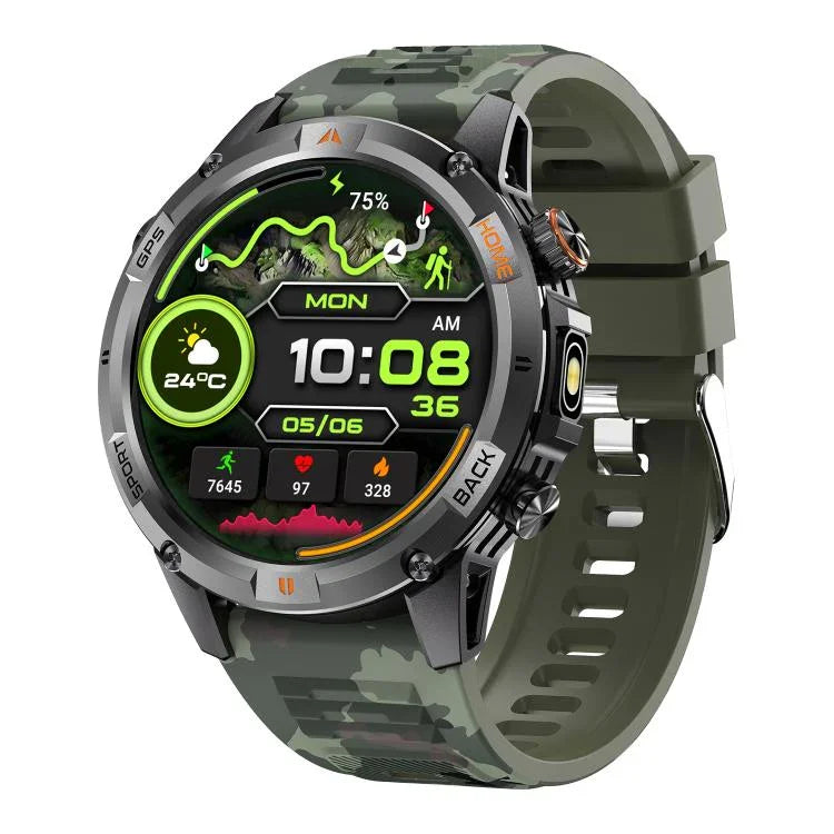 Montre connectée sport YK15 avec écran rond de 1,46 pouce, Bluetooth, appels et GPS.