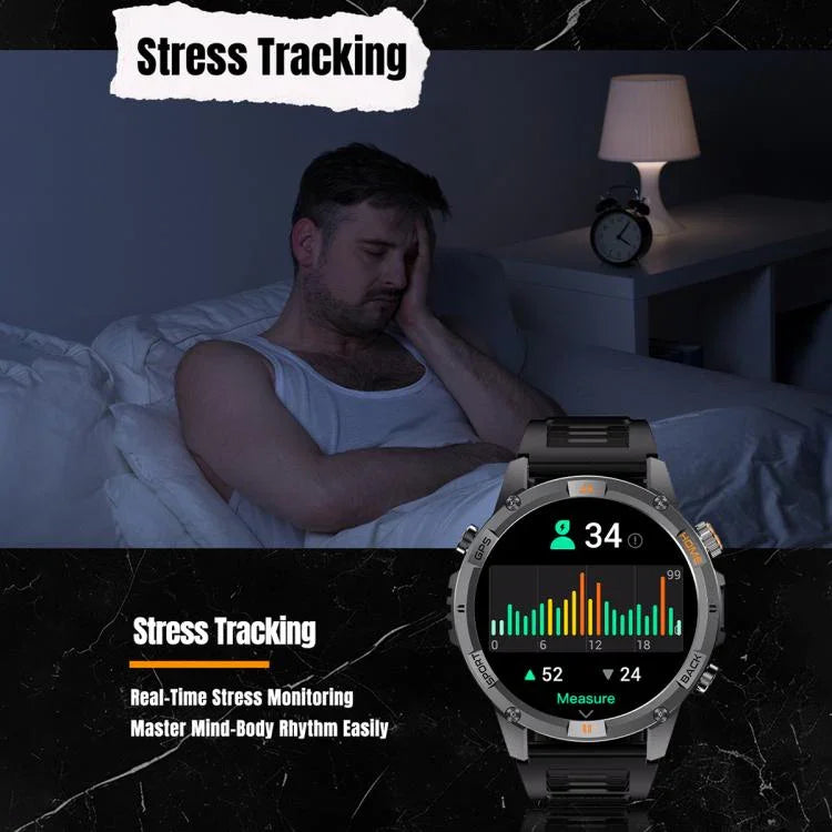 Montre connectée sport YK15 avec écran rond de 1,46 pouce, Bluetooth, appels et GPS.