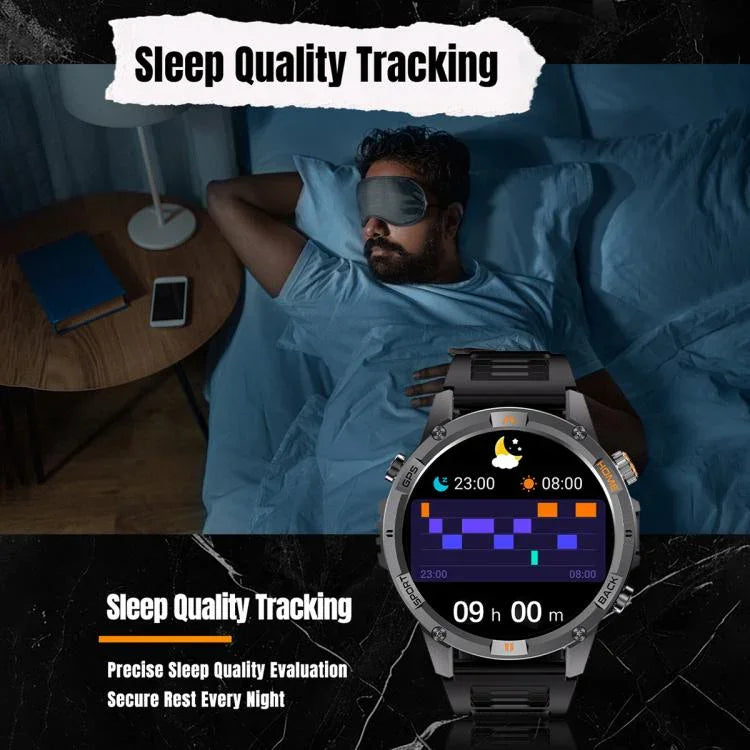 Montre connectée sport YK15 avec écran rond de 1,46 pouce, Bluetooth, appels et GPS.