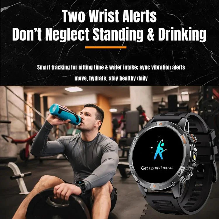 Montre connectée sport YK15 avec écran rond de 1,46 pouce, Bluetooth, appels et GPS.