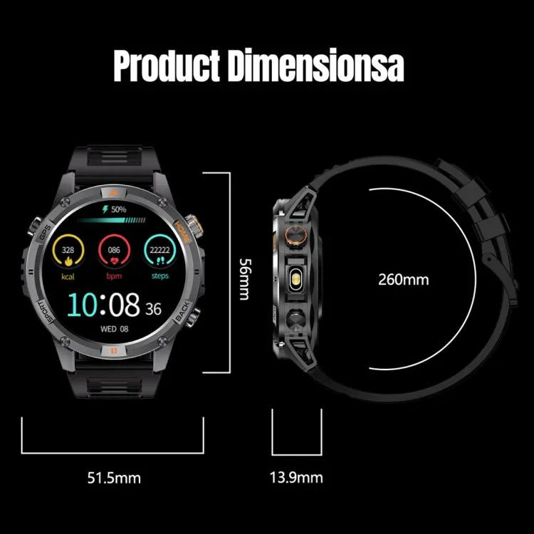 Montre connectée sport YK15 avec écran rond de 1,46 pouce, Bluetooth, appels et GPS.