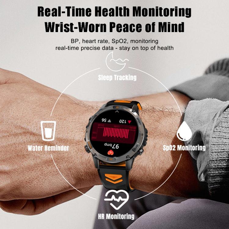Montre connectée sport YK15 avec écran rond de 1,46 pouce, Bluetooth, appels et GPS.