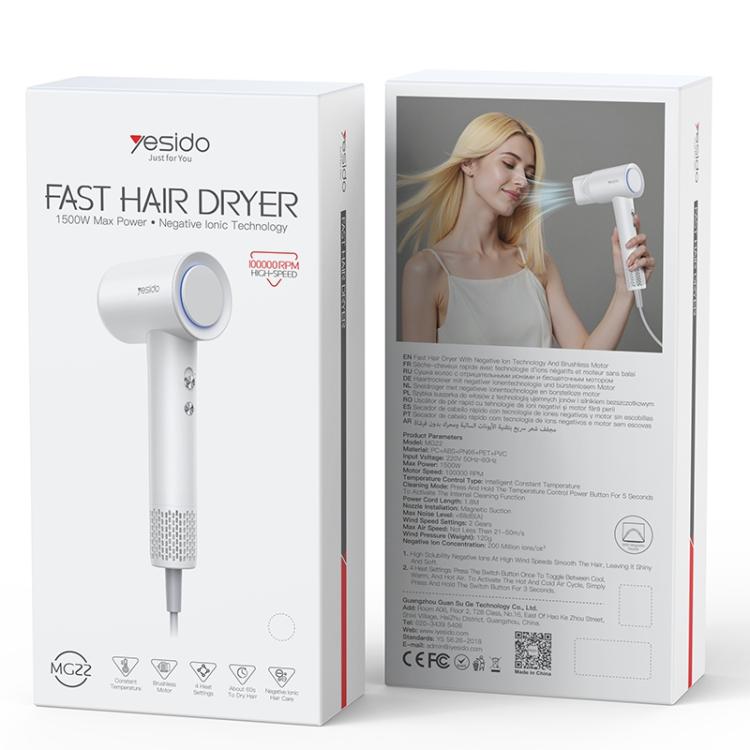 Sèche-cheveux électrique haute vitesse Yesido MG22 1500W, prise UE, prise UK