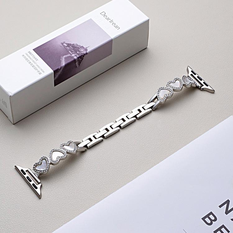 Bracelet de montre xDfind en métal coquillage en forme de cœur, compatible avec Apple Watch 42/44/45/46/49 mm et Apple Watch 38/40/41/S11 42 mm.