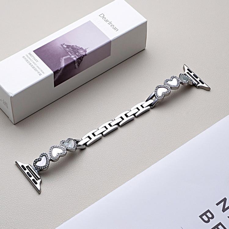Bracelet de montre xDfind en métal coquillage en forme de cœur, compatible avec Apple Watch 42/44/45/46/49 mm et Apple Watch 38/40/41/S11 42 mm.