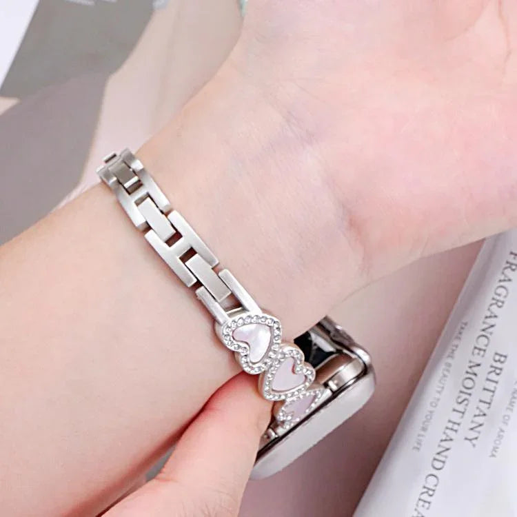 Bracelet de montre xDfind en métal coquillage en forme de cœur, compatible avec Apple Watch 42/44/45/46/49 mm et Apple Watch 38/40/41/S11 42 mm.