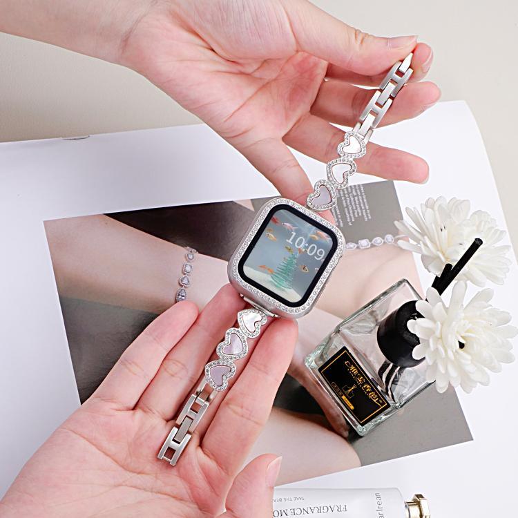 Bracelet de montre xDfind en métal coquillage en forme de cœur, compatible avec Apple Watch 42/44/45/46/49 mm et Apple Watch 38/40/41/S11 42 mm.