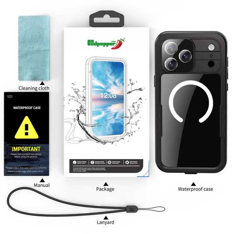 Coque de téléphone MagSafe triple protection étanche IP68 RedPepper, pour iPhone 17 Pro Max, pour iPhone 17 Pro, pour iPhone Air