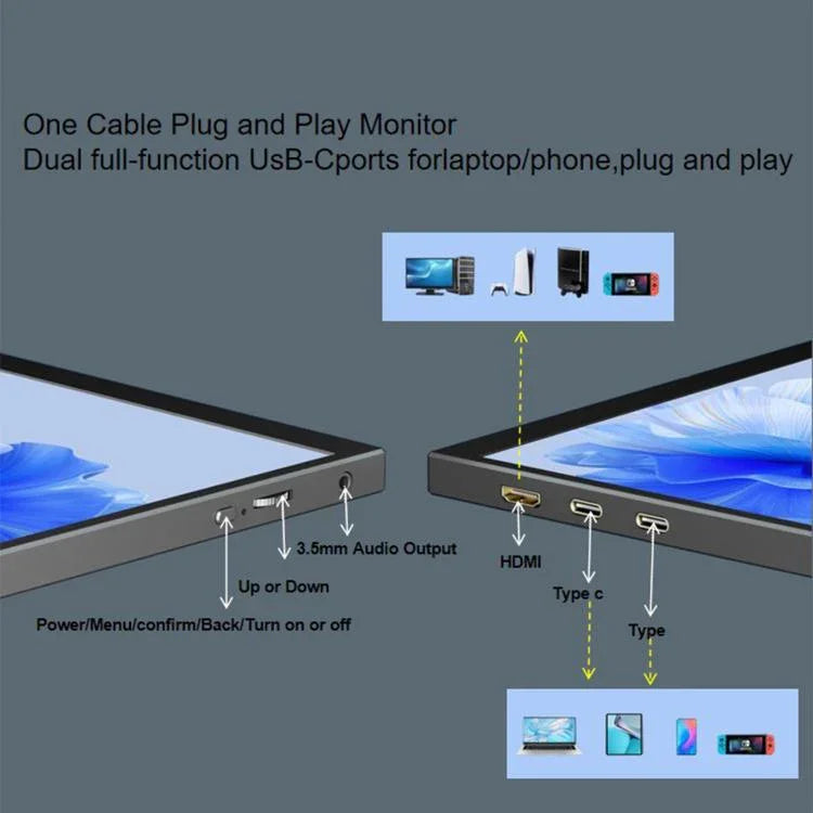 P105A01D Moniteur portable IPS 10,5 pouces avec extension HD / Type-C, prise US, 10,5 pouces
