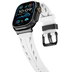Bracelet de montre en silicone noir avec boucle ardillon, compatible avec les Apple Watch 46 mm / 49 mm / 45 mm / 44 mm et 42 mm / 41 mm / 40 mm / 38 mm.