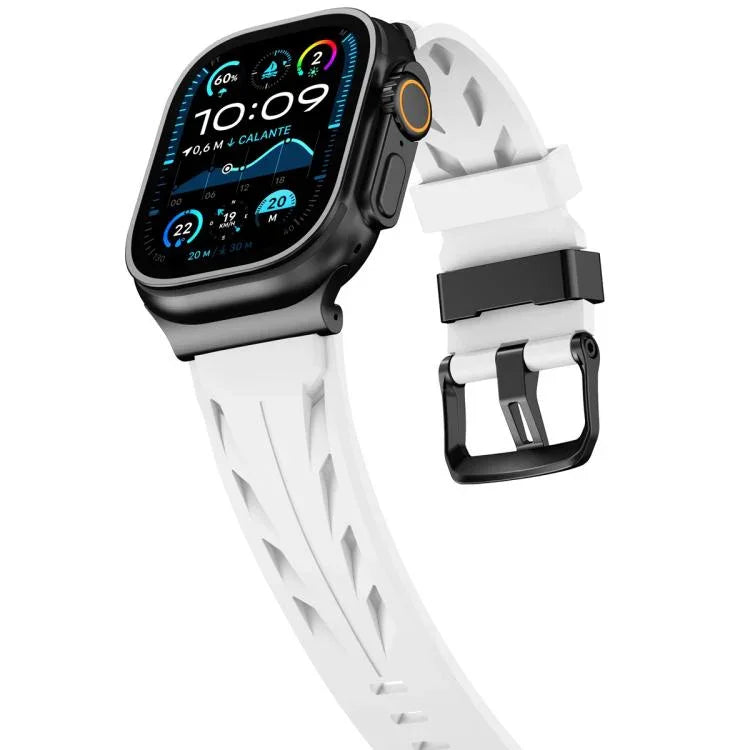Bracelet de montre en silicone noir avec boucle ardillon, compatible avec les Apple Watch 46 mm / 49 mm / 45 mm / 44 mm et 42 mm / 41 mm / 40 mm / 38 mm.