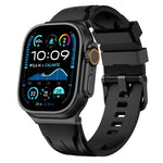 Bracelet de montre en silicone noir avec boucle ardillon, compatible avec les Apple Watch 46 mm / 49 mm / 45 mm / 44 mm et 42 mm / 41 mm / 40 mm / 38 mm.