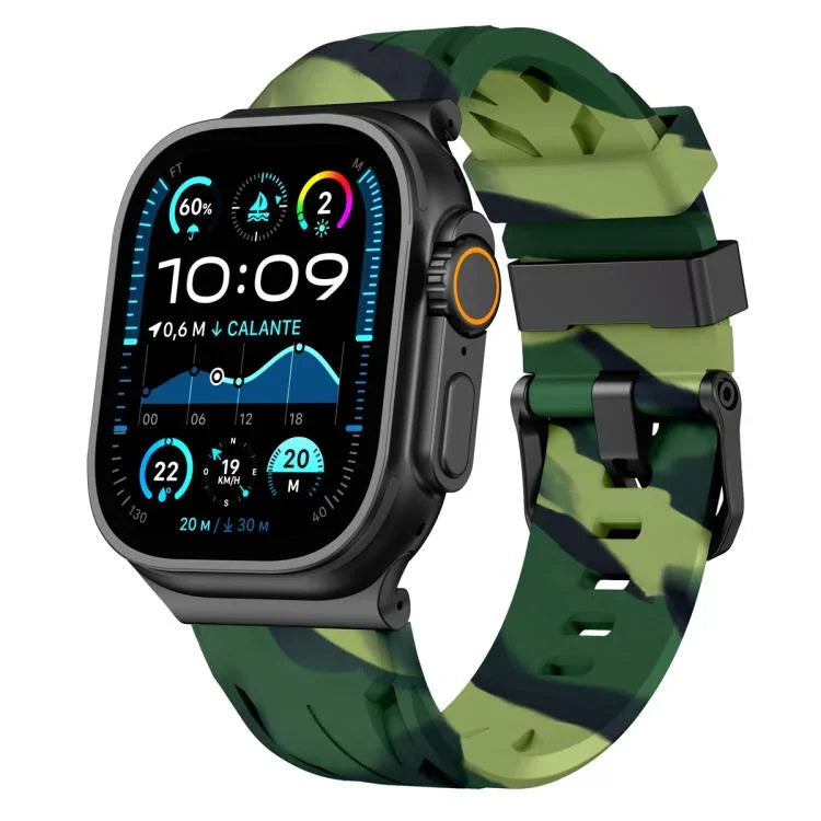 Bracelet de montre en silicone noir avec boucle ardillon, compatible avec les Apple Watch 46 mm / 49 mm / 45 mm / 44 mm et 42 mm / 41 mm / 40 mm / 38 mm.