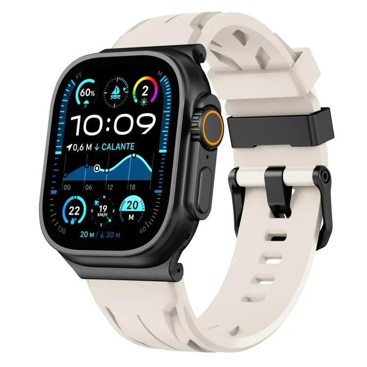 Bracelet de montre en silicone noir avec boucle ardillon, compatible avec les Apple Watch 46 mm / 49 mm / 45 mm / 44 mm et 42 mm / 41 mm / 40 mm / 38 mm.