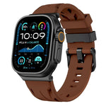 Bracelet de montre en silicone noir avec boucle ardillon, compatible avec les Apple Watch 46 mm / 49 mm / 45 mm / 44 mm et 42 mm / 41 mm / 40 mm / 38 mm.