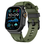 Bracelet de montre en silicone noir avec boucle ardillon, compatible avec les Apple Watch 46 mm / 49 mm / 45 mm / 44 mm et 42 mm / 41 mm / 40 mm / 38 mm.