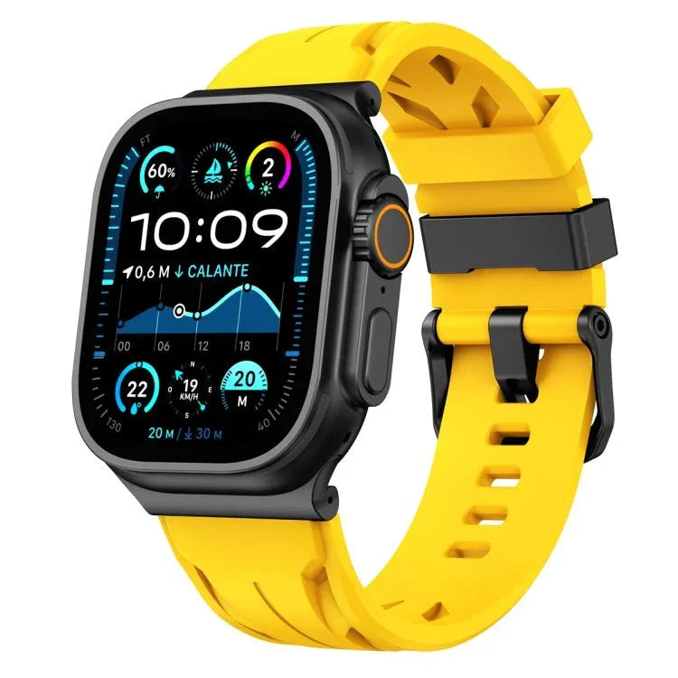 Bracelet de montre en silicone noir avec boucle ardillon, compatible avec les Apple Watch 46 mm / 49 mm / 45 mm / 44 mm et 42 mm / 41 mm / 40 mm / 38 mm.