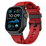 Bracelet de montre en silicone noir avec boucle ardillon, compatible avec les Apple Watch 46 mm / 49 mm / 45 mm / 44 mm et 42 mm / 41 mm / 40 mm / 38 mm.