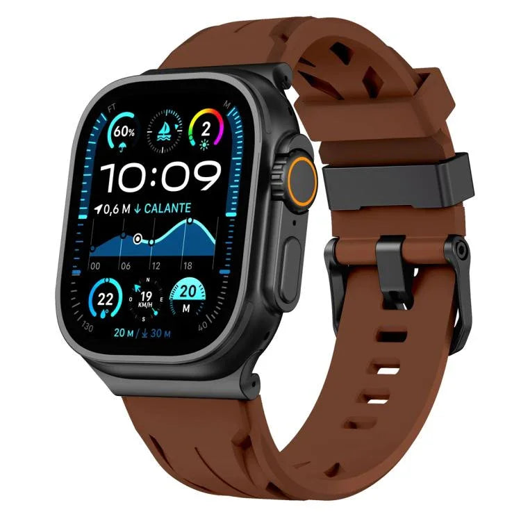 Bracelet de montre en silicone noir avec boucle ardillon, compatible avec les Apple Watch 46 mm / 49 mm / 45 mm / 44 mm et 42 mm / 41 mm / 40 mm / 38 mm.