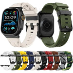 Bracelet de montre en silicone noir avec boucle ardillon, compatible avec les Apple Watch 46 mm / 49 mm / 45 mm / 44 mm et 42 mm / 41 mm / 40 mm / 38 mm.