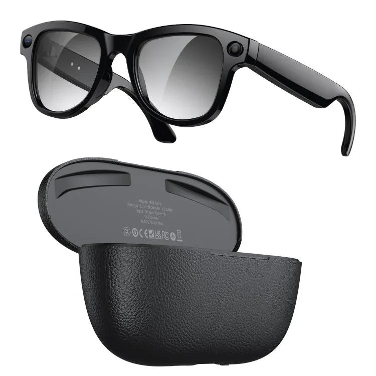 M02 Ultra Lunettes Intelligentes 8MP avec Caméra et Verres Photochromiques, avec Étui de Chargement Noir, avec Étui de Chargement Marron