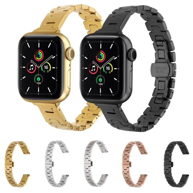 Bracelet de montre en acier inoxydable de style H, largeur 14 mm, compatible avec les Apple Watch 46 mm / 49 mm / 45 mm / 44 mm et 42 mm / 41 mm / 40 mm / 38 mm.