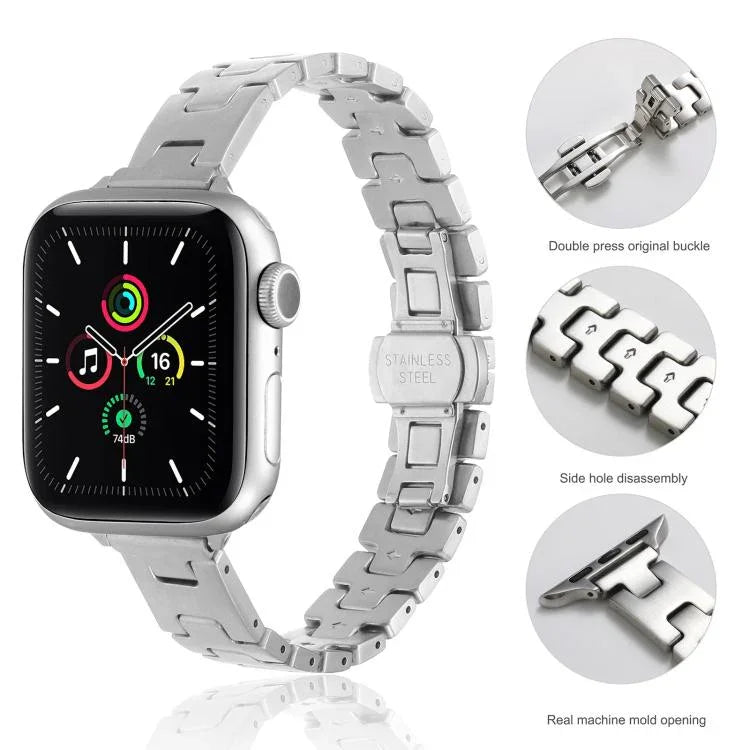 Bracelet de montre en acier inoxydable de style H, largeur 14 mm, compatible avec les Apple Watch 46 mm / 49 mm / 45 mm / 44 mm et 42 mm / 41 mm / 40 mm / 38 mm.
