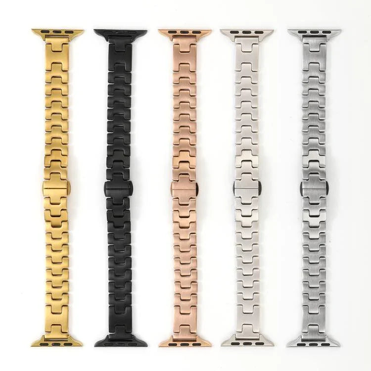 Bracelet de montre en acier inoxydable de style H, largeur 14 mm, compatible avec les Apple Watch 46 mm / 49 mm / 45 mm / 44 mm et 42 mm / 41 mm / 40 mm / 38 mm.