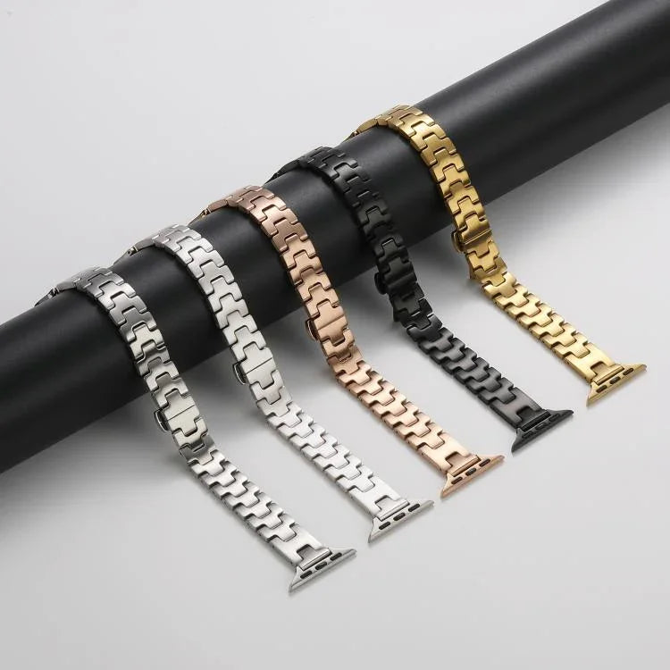 Bracelet de montre en acier inoxydable de style H, largeur 14 mm, compatible avec les Apple Watch 46 mm / 49 mm / 45 mm / 44 mm et 42 mm / 41 mm / 40 mm / 38 mm.