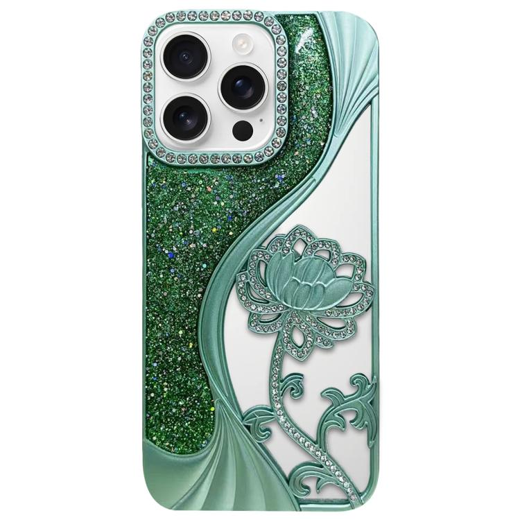 Coque de téléphone en TPU plaqué, motif lotus ajouré, avec strass et paillettes, Pour iPhone 17 Pro Max, Pour iPhone 17 Pro, Pour iPhone 17, Pour iPhone 16 Pro Max, Pour iPhone 16 Pro, Pour iPhone 16, Pour iPhone 15 Pro Max, Pour iPhone 15 Pro