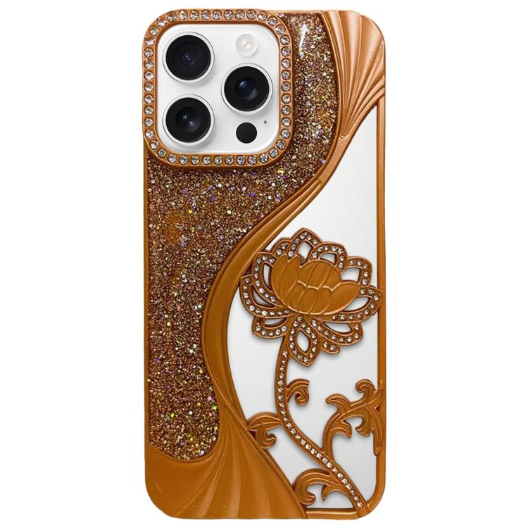 Coque de téléphone en TPU plaqué, motif lotus ajouré, avec strass et paillettes, Pour iPhone 17 Pro Max, Pour iPhone 17 Pro, Pour iPhone 17, Pour iPhone 16 Pro Max, Pour iPhone 16 Pro, Pour iPhone 16, Pour iPhone 15 Pro Max, Pour iPhone 15 Pro