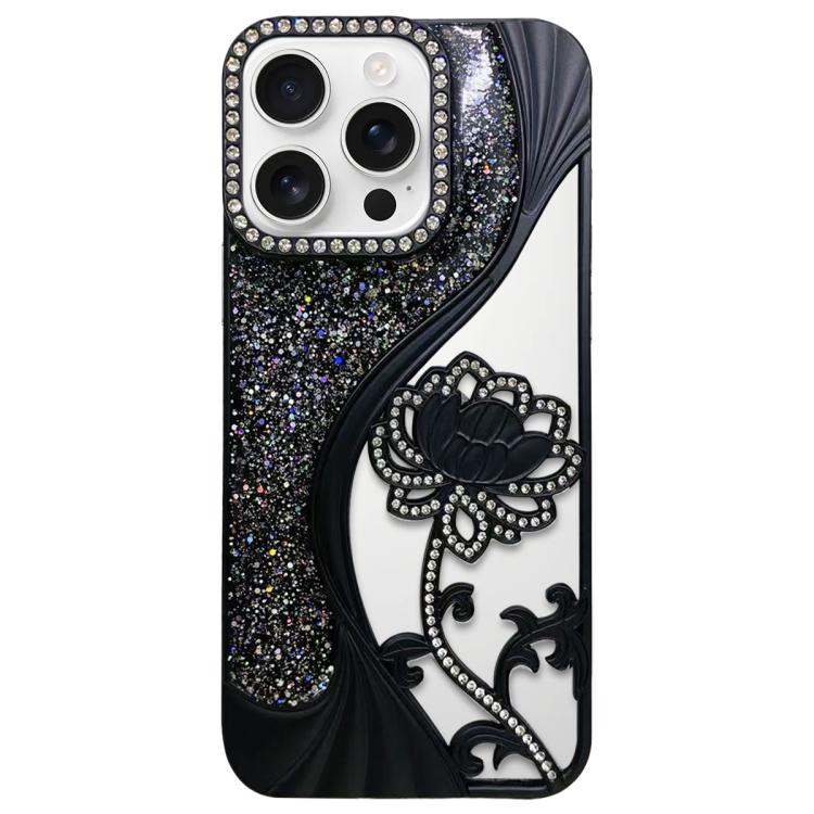 Coque de téléphone en TPU plaqué, motif lotus ajouré, avec strass et paillettes, Pour iPhone 17 Pro Max, Pour iPhone 17 Pro, Pour iPhone 17, Pour iPhone 16 Pro Max, Pour iPhone 16 Pro, Pour iPhone 16, Pour iPhone 15 Pro Max, Pour iPhone 15 Pro