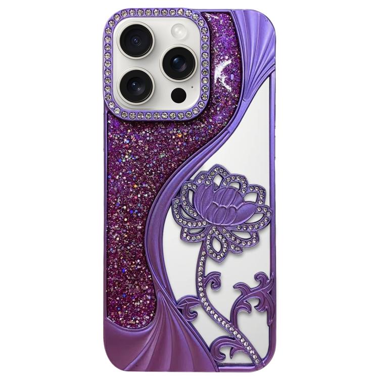 Coque de téléphone en TPU électrolytique motif lotus creux avec strass scintillants, pour iPhone 15, pour iPhone 14, pour iPhone 14 Pro, pour iPhone 14 Pro Max, pour iPhone 13 Pro Max, pour iPhone 13 Pro, pour iPhone 13, pour iPhone 12