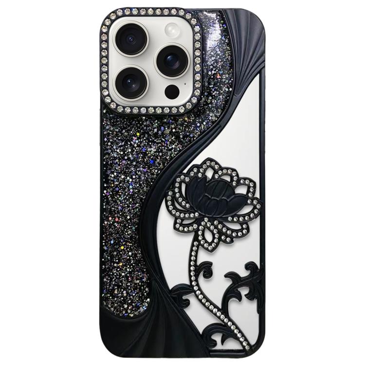 Coque de téléphone en TPU électrolytique motif lotus creux avec strass scintillants, pour iPhone 15, pour iPhone 14, pour iPhone 14 Pro, pour iPhone 14 Pro Max, pour iPhone 13 Pro Max, pour iPhone 13 Pro, pour iPhone 13, pour iPhone 12