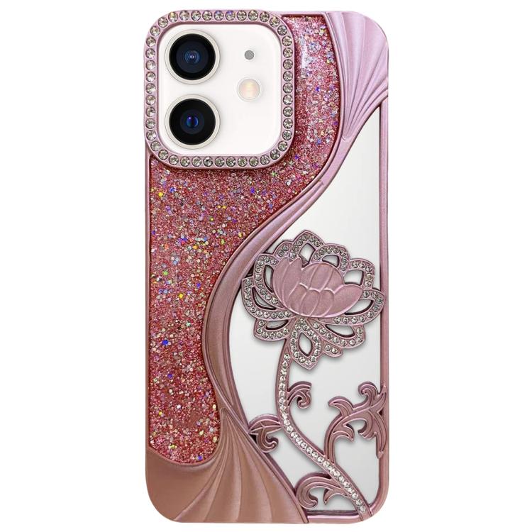 Coque de téléphone en TPU électrolytique motif lotus creux, avec strass et paillettes, pour iPhone 12 Pro Max, pour iPhone 12 Pro, pour iPhone 11 Pro Max, pour iPhone 11