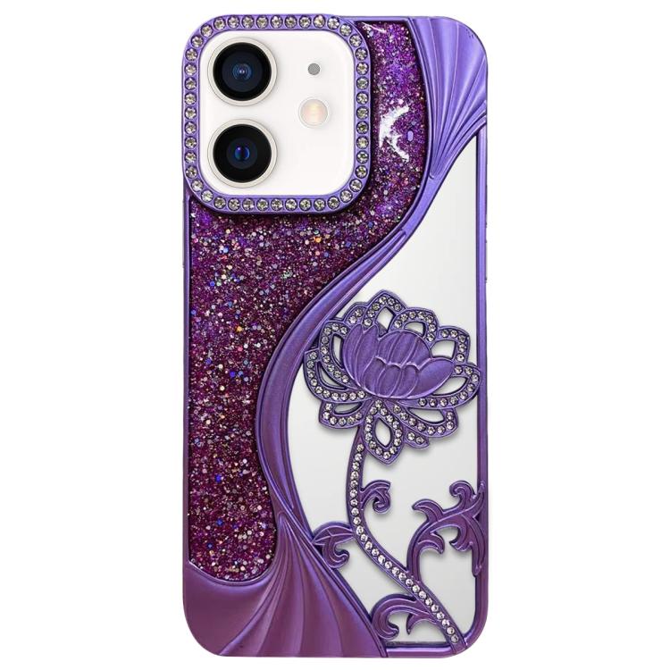 Coque de téléphone en TPU électrolytique motif lotus creux, avec strass et paillettes, pour iPhone 12 Pro Max, pour iPhone 12 Pro, pour iPhone 11 Pro Max, pour iPhone 11