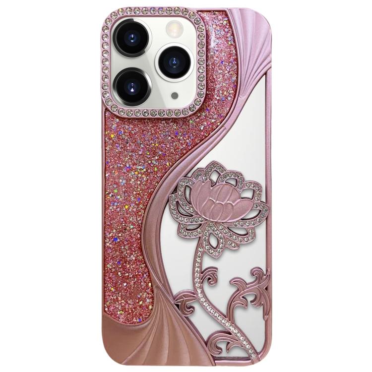 Coque de téléphone en TPU électrolytique motif lotus creux, avec strass et paillettes, pour iPhone 12 Pro Max, pour iPhone 12 Pro, pour iPhone 11 Pro Max, pour iPhone 11