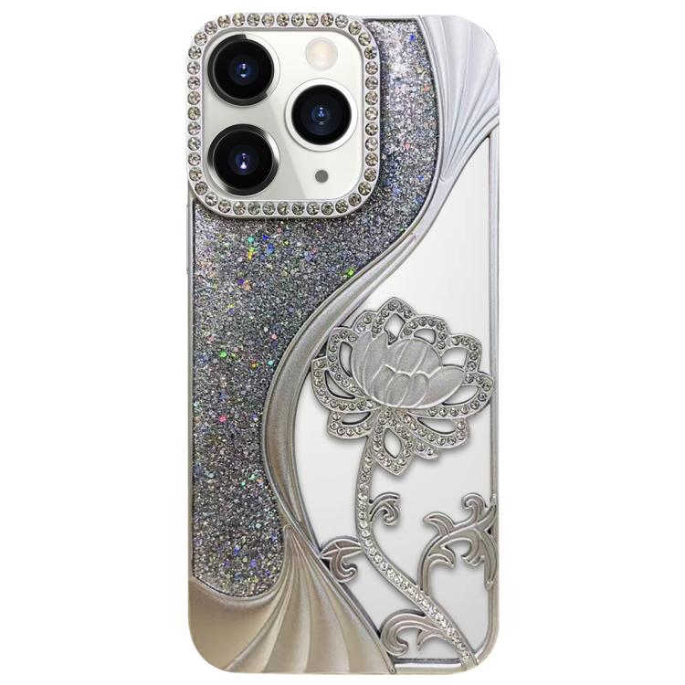 Coque de téléphone en TPU électrolytique motif lotus creux, avec strass et paillettes, pour iPhone 12 Pro Max, pour iPhone 12 Pro, pour iPhone 11 Pro Max, pour iPhone 11