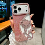 Coque de téléphone en TPU plaqué, motif lotus ajouré, avec strass et paillettes, Pour iPhone 17 Pro Max, Pour iPhone 17 Pro, Pour iPhone 17, Pour iPhone 16 Pro Max, Pour iPhone 16 Pro, Pour iPhone 16, Pour iPhone 15 Pro Max, Pour iPhone 15 Pro