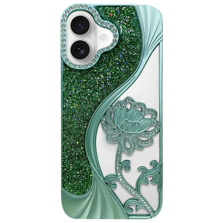 Coque de téléphone en TPU plaqué, motif lotus ajouré, avec strass et paillettes, Pour iPhone 17 Pro Max, Pour iPhone 17 Pro, Pour iPhone 17, Pour iPhone 16 Pro Max, Pour iPhone 16 Pro, Pour iPhone 16, Pour iPhone 15 Pro Max, Pour iPhone 15 Pro