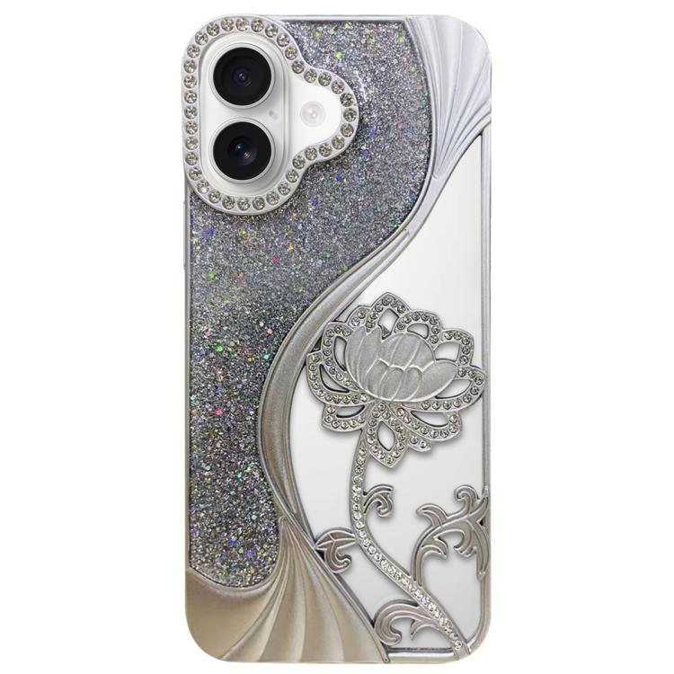 Coque de téléphone en TPU plaqué, motif lotus ajouré, avec strass et paillettes, Pour iPhone 17 Pro Max, Pour iPhone 17 Pro, Pour iPhone 17, Pour iPhone 16 Pro Max, Pour iPhone 16 Pro, Pour iPhone 16, Pour iPhone 15 Pro Max, Pour iPhone 15 Pro