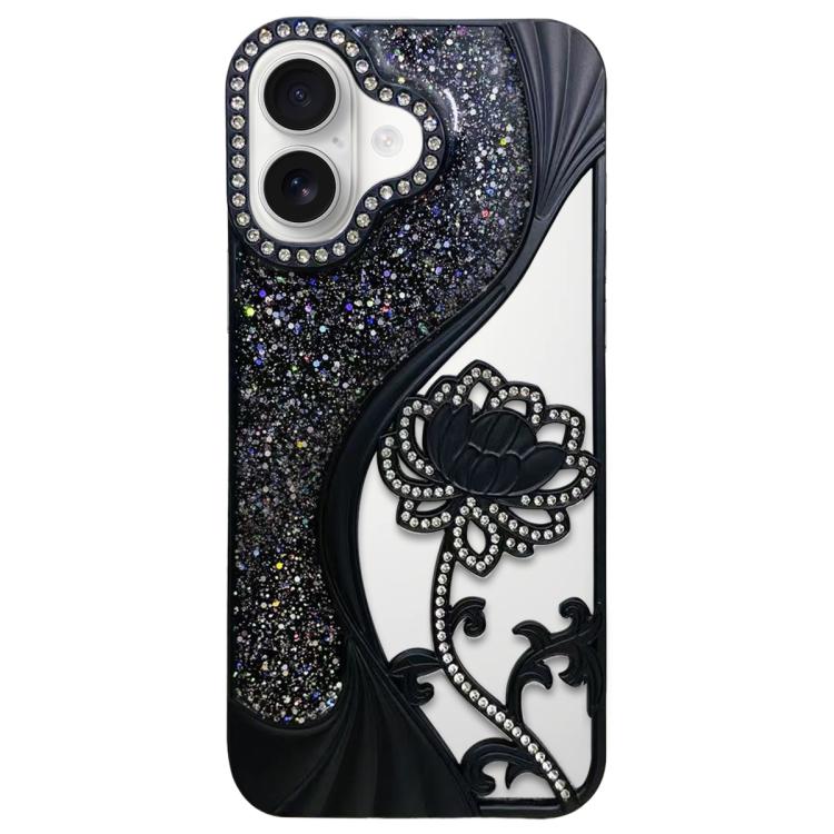 Coque de téléphone en TPU plaqué, motif lotus ajouré, avec strass et paillettes, Pour iPhone 17 Pro Max, Pour iPhone 17 Pro, Pour iPhone 17, Pour iPhone 16 Pro Max, Pour iPhone 16 Pro, Pour iPhone 16, Pour iPhone 15 Pro Max, Pour iPhone 15 Pro