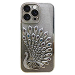 Electroplated TPU Peacock Relief Rhinestone Glitter Phone Case with Lens Film, For iPhone 17 Pro Max, For iPhone 17 Pro, For iPhone 17, For iPhone 16 Pro Max, For iPhone 16 Pro, For iPhone 16 Plus, For iPhone 16, For iPhone 15 Pro Max