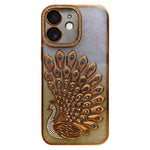 Coque de téléphone plaquée en TPU avec motif paon en relief, strass et paillettes, avec film de protection d'objectif, pour iPhone 11