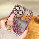 Coque de téléphone plaquée en TPU avec motif paon en relief, strass et paillettes, avec film de protection d'objectif, pour iPhone 11