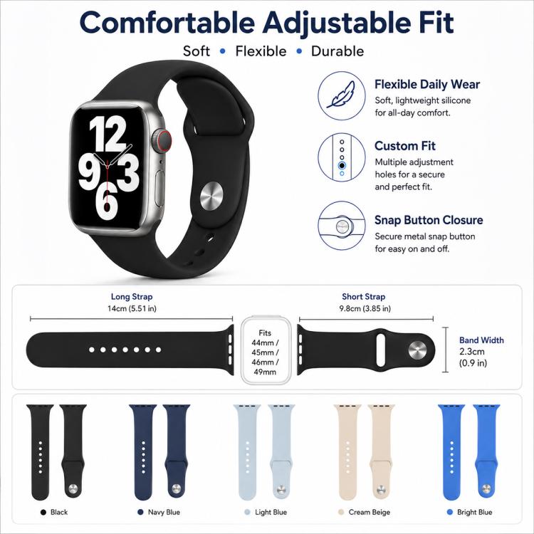 Lot de 5 bracelets de montre sport en silicone uni xDfind, compatibles avec Apple Watch 42/44/45/46/49 mm et Apple Watch 38/40/41/S11 42 mm.